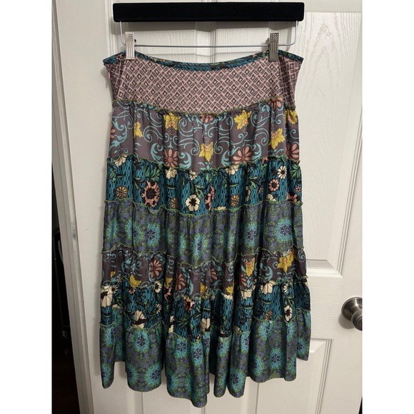 Biya Dresses & Skirts - Johnny Was Biya | Silk Midi Tiered Patchwork Skirt Sz M